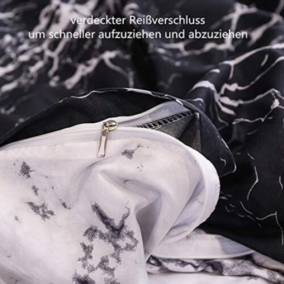 Set tempat tidur poliester dengan sarung duvet dan sarung bantal dengan ritsleting.